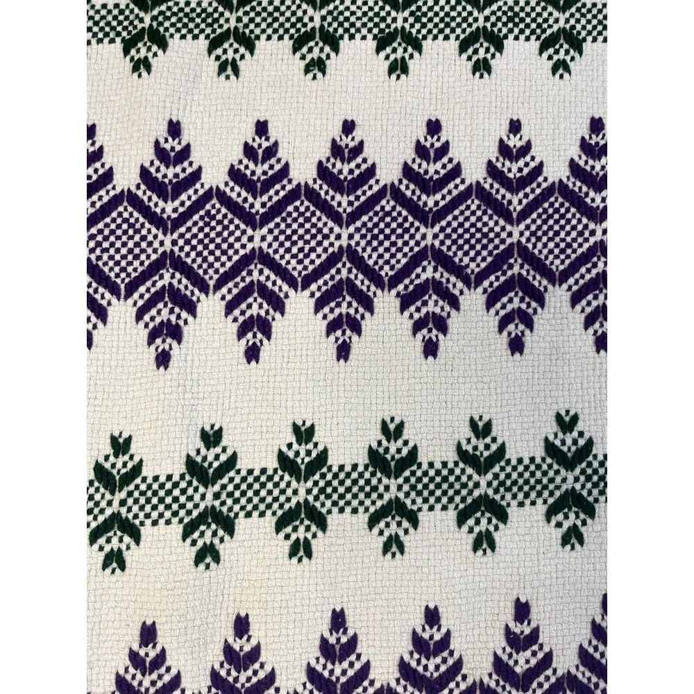 Embroided Yarn Blanket Green Purple Diamond Leaf 50 x 58  in plus Fringe